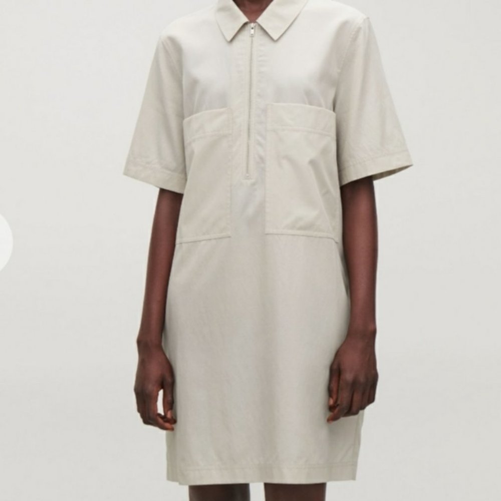 COS Zip-up Cotton Cupro Shirt Dress Size 2